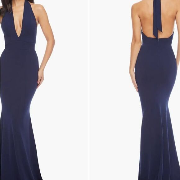 Dress The Population Iris Slit Crepe Gown Dress Midnight Blue Small $248 - Picture 5 of 5